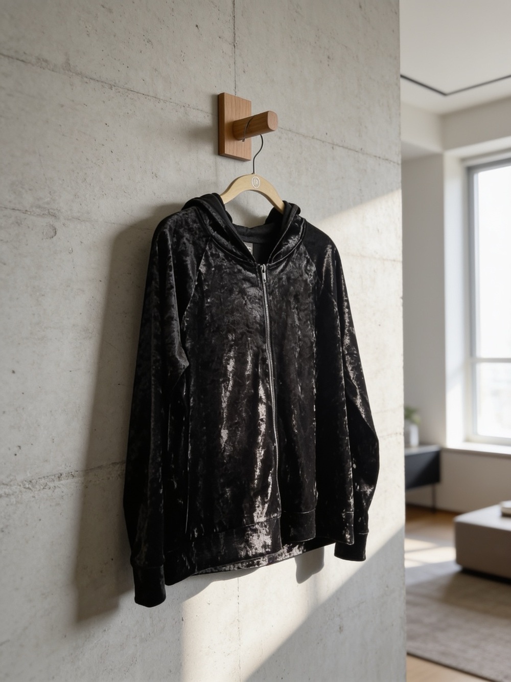 City Streets Crushed Velvet Black Full Zip Hoodie Jacket Whimsigoth Y2K Large